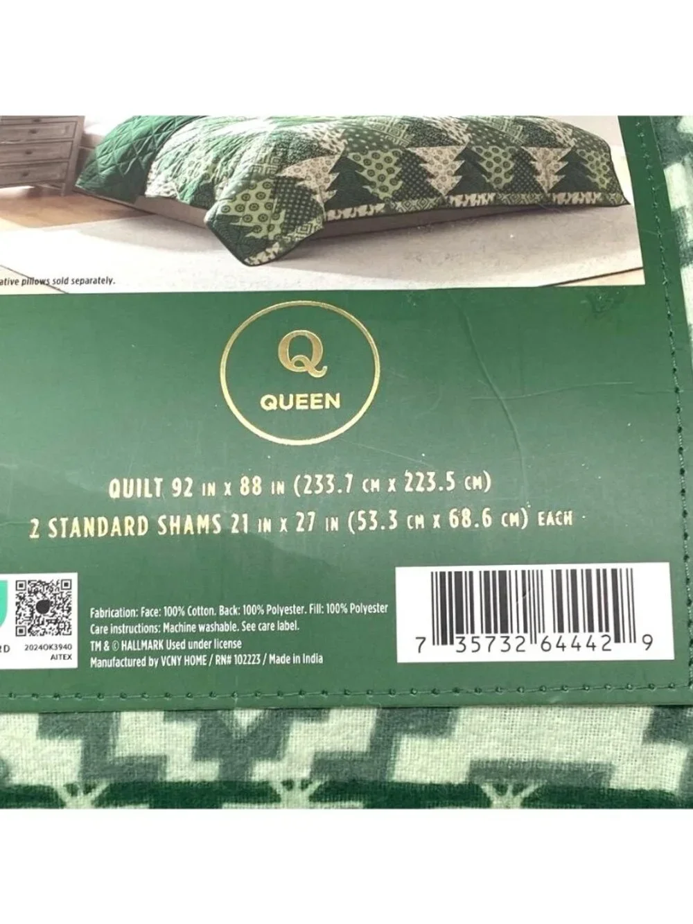 Hallmark Full/Queen Flannel Tree Print Quilts Green